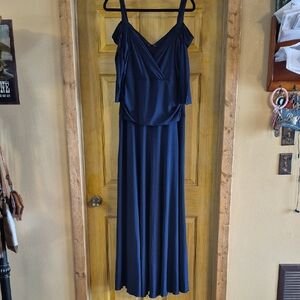 Evanese Elegant Navy Blue Women's Maxi Dress Cold Shoulder 3/4 Sleeve Stretchy